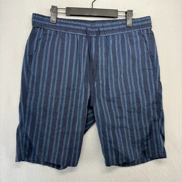 Vince Shorts Men's 32 Blue Linen Blend Lightweight Striped Elastic Waist 9 Inch - Picture 1 of 9